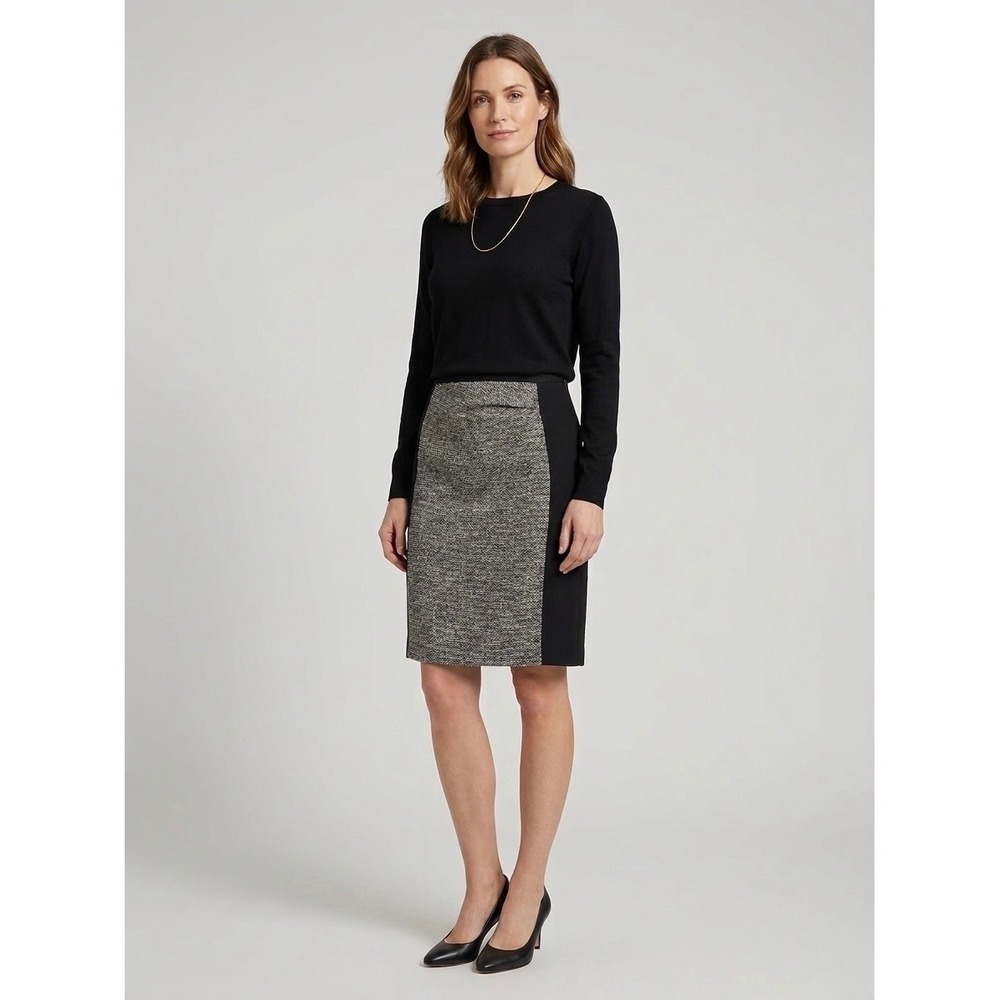 Weekend Max Mara Black Tweed Colorblock Side Zip Knee Length Pencil Skirt Size 4